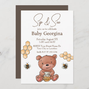 Invitación Cubo de oso y bebe de miel Sip y ver