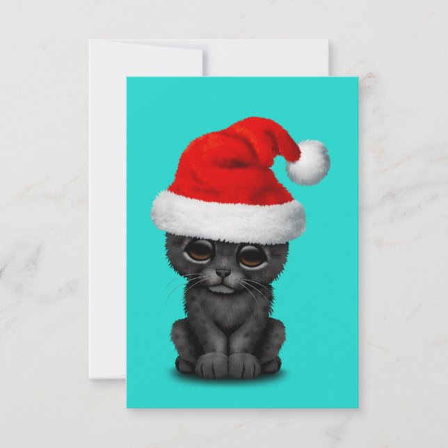 Invitación Cubo de pantera negra con sombrero Santa (Anverso)