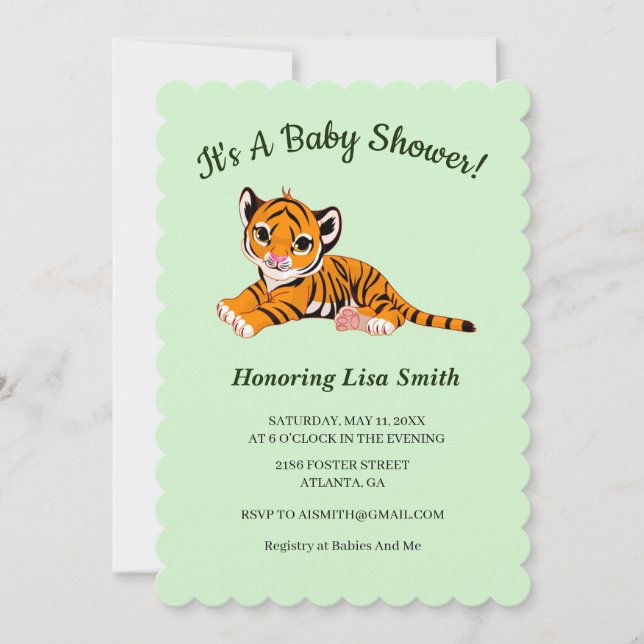 Invitación Cubo de tigre a Baby Shower (Anverso)