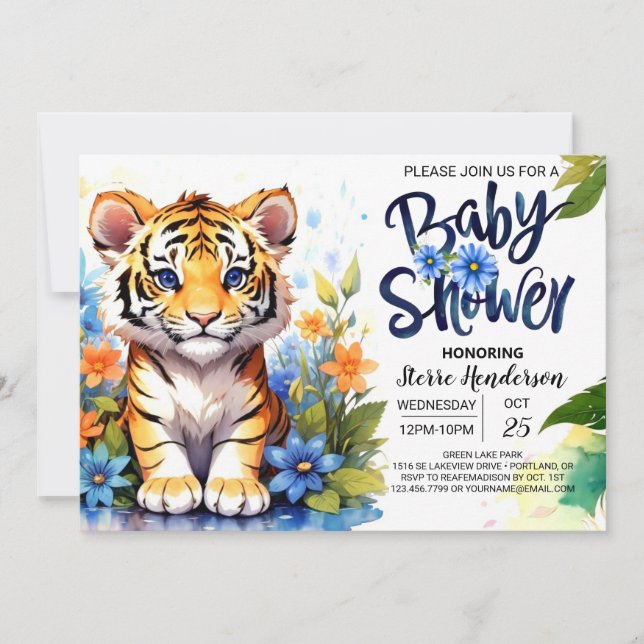 Invitación Cubo de tigre suave Baby Shower (Anverso)