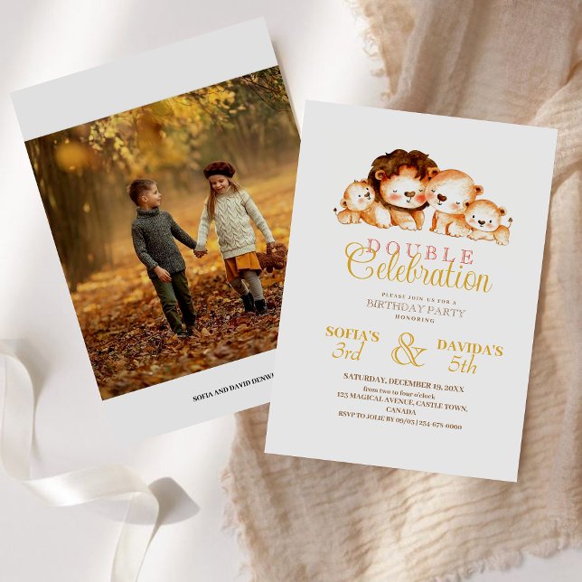 Invitación Cubos de león Foto Doble celebración Cumpleaños (Subido por el creador)