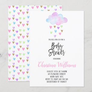 Invitación Cubre Cloud Rain Rainbow Watercolor Baby Shower