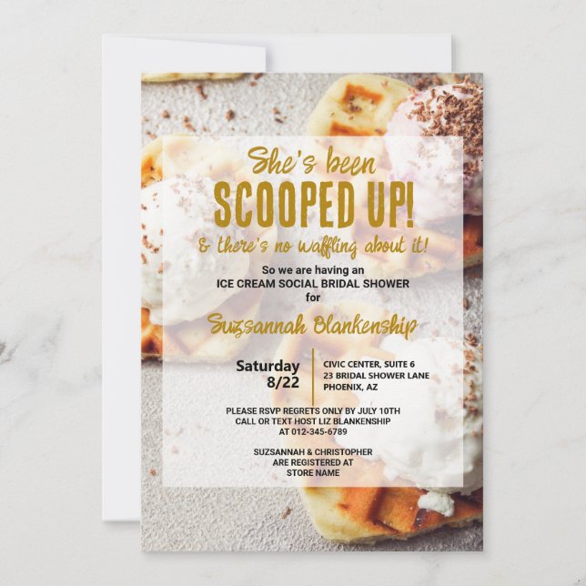 Invitación Cucharada de helado Corazón Waffle Bridal Shower (Anverso)