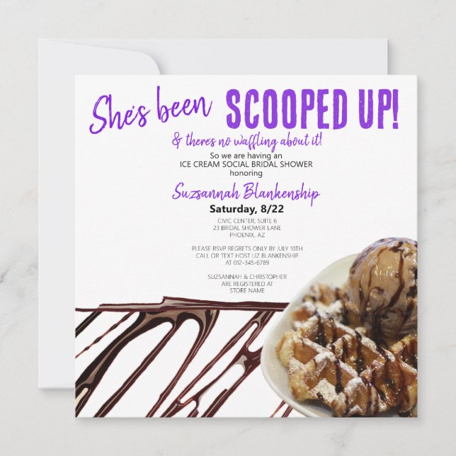 Invitación Cucharada De Helado De Chocolate Sobre Cumpleaños  (Anverso)