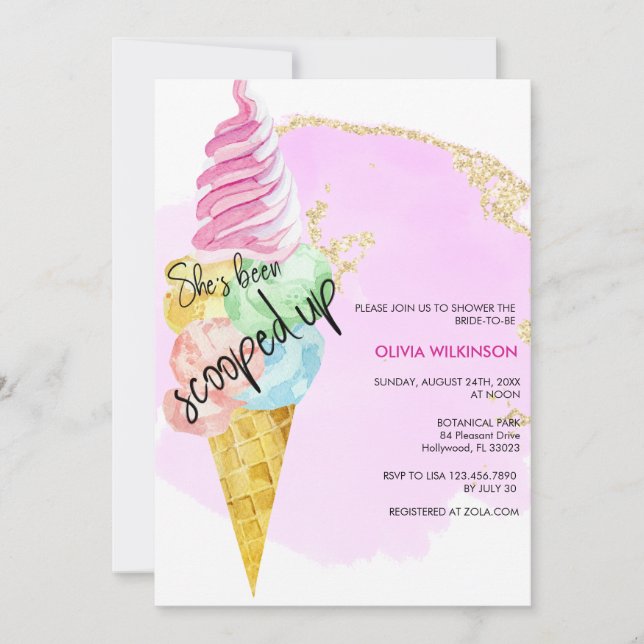 Invitación Cucharada de helado | Regalo de boda con brillo ro (Anverso)