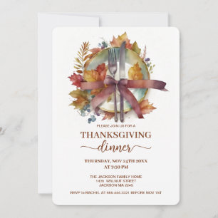Invitación Cuchillería de plato de acuarela Otoño Cena de Acc