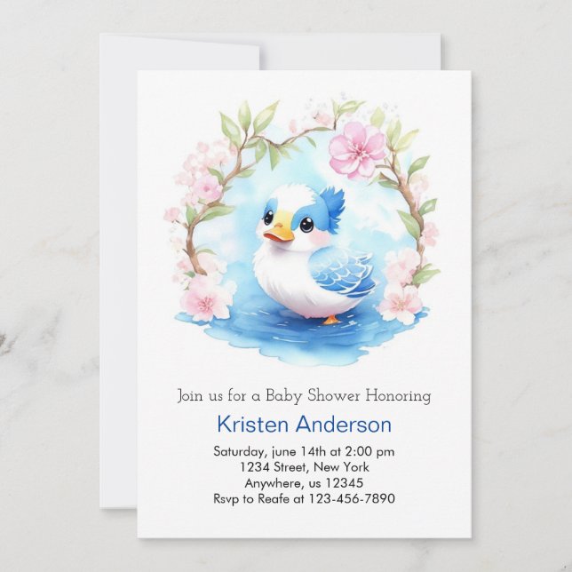 Invitación Cuck Duck Meadow Blue Boy Baby Shower (Anverso)