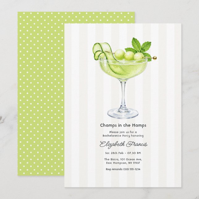 Invitación Cucumber Melon Martini Hamptons Despedida de Solte (Anverso / Reverso)