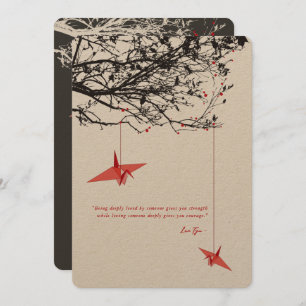 Invitación Cuelgan las grullas de papel rojo para citar a Bod