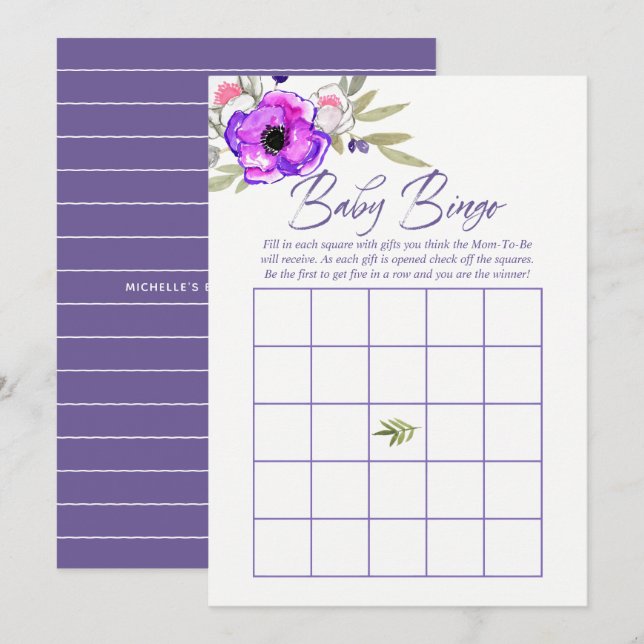 Invitación Cuello de agua floral Primavera Baby Shower Bingo  (Anverso / Reverso)