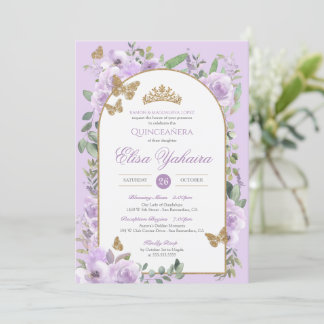Invitación Cuello de agua morado claro Mariposa dorada Quince