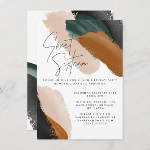 Invitación Cuenca abstracta de terracota verde 16º cumpleaños