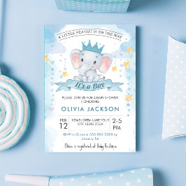 Invitación Cuenca azul amarillo elefante niño ducha de bebé