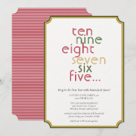 Invitación Cuenta hacia abajo el oro verde rojo Fiesta de la 