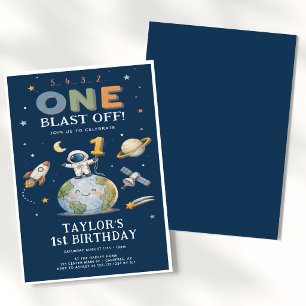 Invitación Cuenta regresiva del cohete despegue cumpleaños 1
