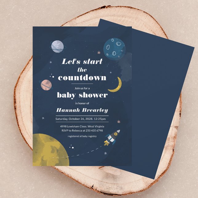 Invitación Cuenta regresiva del espacio ultraterrestre Baby S (Modern Outer Space Baby Shower Invitation)