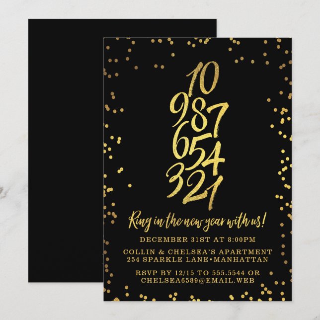 Invitación Cuenta regresiva para el Fiesta de Nochevieja (Anverso / Reverso)