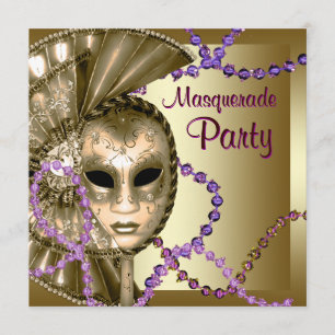 Invitación Cuentas de Mardi Gras de oro y púrpura para fiesta