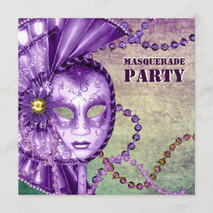 Invitación Cuentas de Mardi Gras de Purpura Verde Fiesta de D