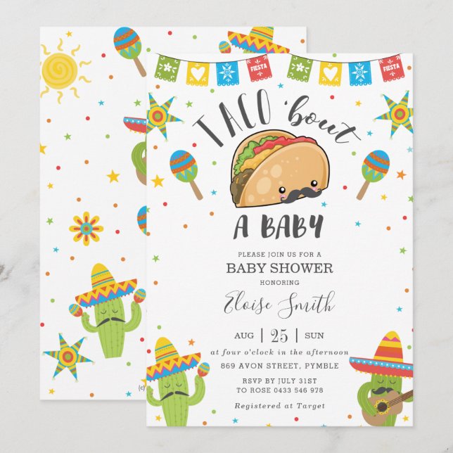 Invitación Cuente Kawaii Taco 'sobre la Fiesta del Bebé Baby  (Anverso / Reverso)