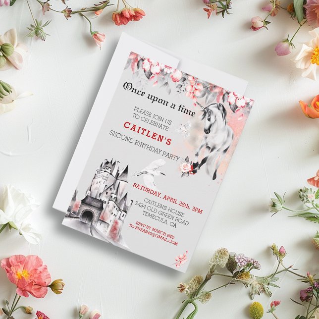 Invitación Cuento de Hadas Acuarela Castillo Rosa Roja Unicor (Subido por el creador)