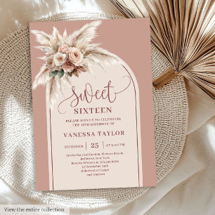 Invitación Cuento de Hadas Boho Polvoriento Rosa Pampas Flora