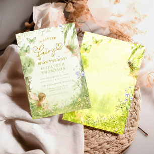 Invitación cuento de hadas bosque de hongos baby shower niña