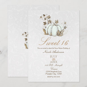 Invitación Cuento de Hadas Calabaza Blanca Dorada Dulces 16