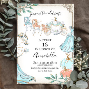 Invitación Cuento de Hadas Carruaje Glamuroso de Cenicienta