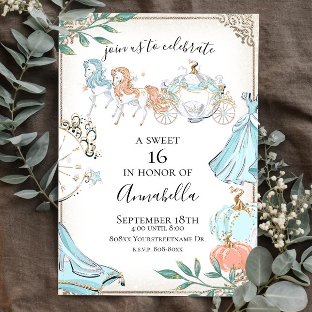 Invitación Cuento de Hadas Carruaje Glamuroso de Cenicienta (Subido por el creador)