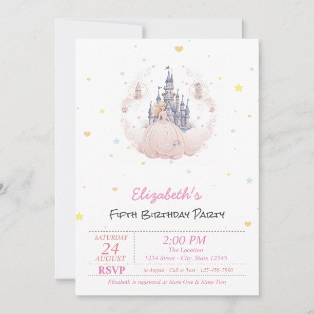 Invitación Cuento de Hadas Castillo Chic Nubes Corazones Prin (Anverso)