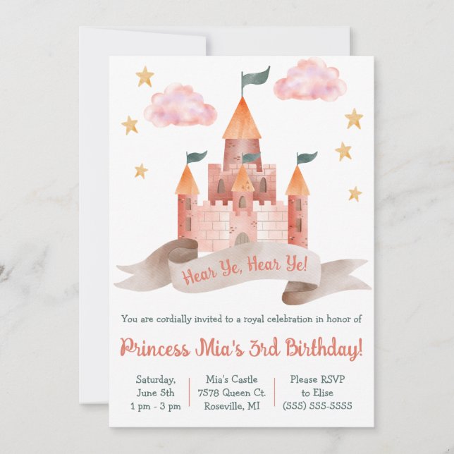 Invitación Cuento de hadas, Castillo, fiesta de cumpleaños te (Anverso)