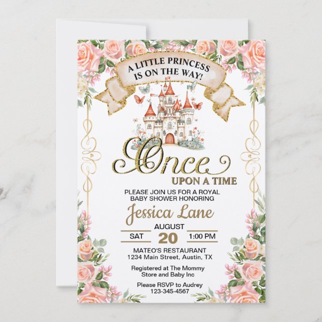 Invitación Cuento de Hadas Castillo Princesa Pequeña Fiesta d (Anverso)