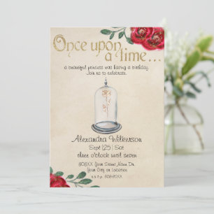 Invitación Cuento de Hadas de la Bella y la Bestia Rosas Roja