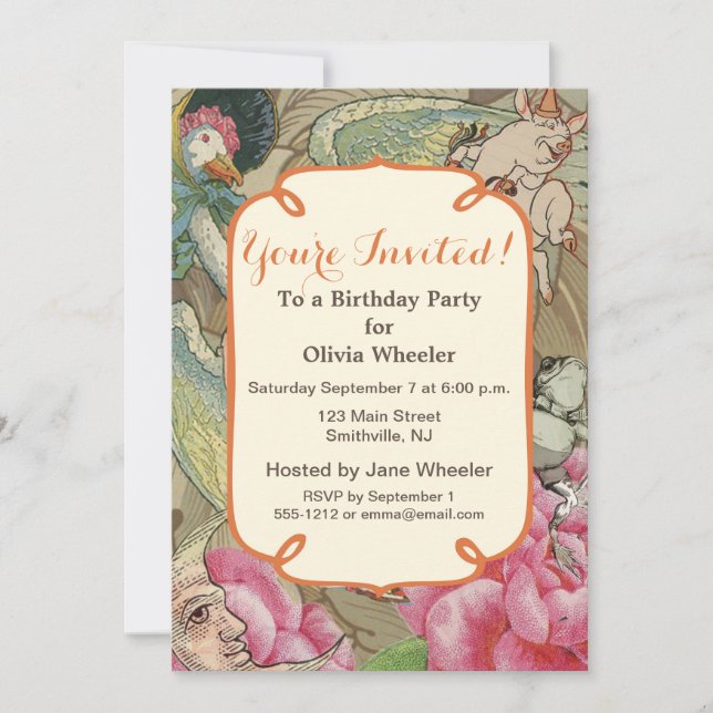 Invitación Cuento de Hadas de la Rima Infantil de Mamá Oca (Anverso)