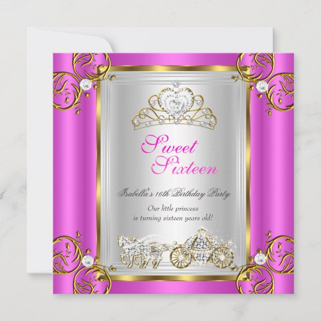 Invitación Cuento de Hadas Dulces 16 Cumpleaños 16 Rosa Brill (Anverso)