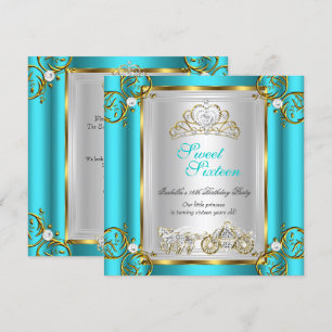 Invitación Cuento de Hadas Dulces 16 Cumpleaños 16 Turquesa V