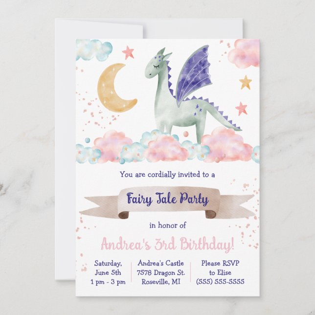 Invitación Cuento de hadas, fiesta de cumpleaños temática de  (Anverso)