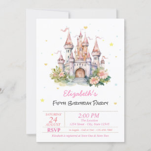 Invitación Cuento de Hadas Flores Corazones Castillo