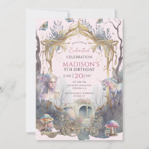 Invitación Cuento de Hadas Mágico Cumpleaños 5º Rosa