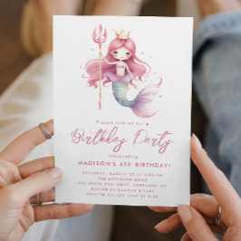 Invitación Cuento de hadas Pequeña Sirenita Cumpleaños Rosa