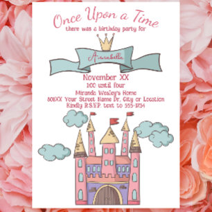 Invitación Cuento de Hadas Princesa Castillo Rosa Lindo