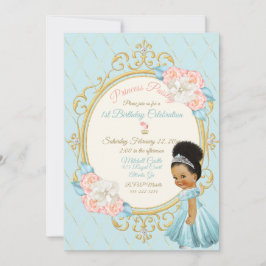 Invitación Cuento de Hadas Princesa Real Rosa Chica Aqua Étni