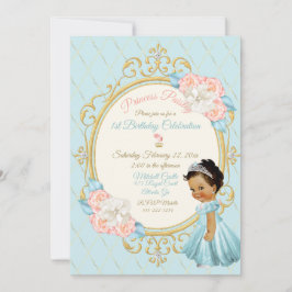 Invitación Cuento de Hadas Princesa Real Rosa Chica Étnica Aq