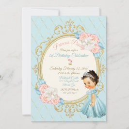 Invitación Cuento de Hadas Princesa Real Rubor Dorado Aqua Ni
