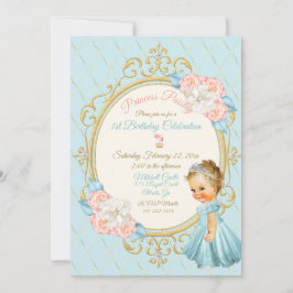 Invitación Cuento de Hadas Princesa Real Rubor Dorado Aqua Ni