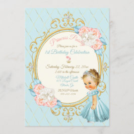 Invitación Cuento de Hadas Princesa Real Rubor Dorado Aqua Ni