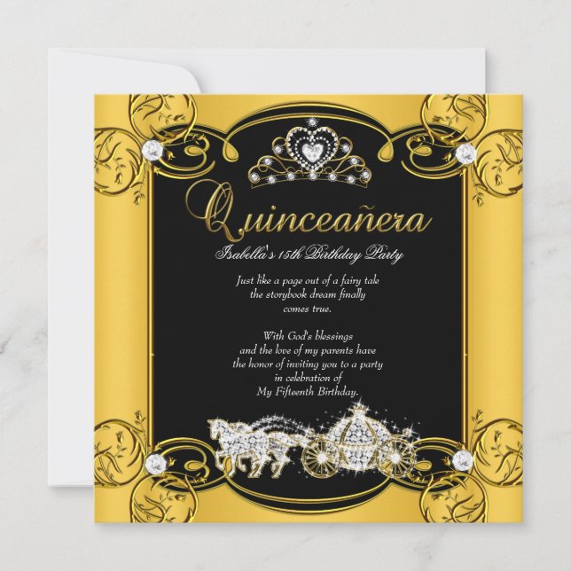 Invitación Cuento de hadas Quinceanera 15º cumpleaños Amarill (Anverso)