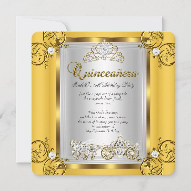 Invitación Cuento de hadas Quinceanera 15º cumpleaños Oro Ama (Anverso)