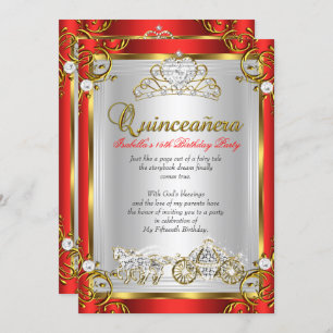 Invitación Cuento de hadas Quinceanera 15º cumpleaños Oro Roj